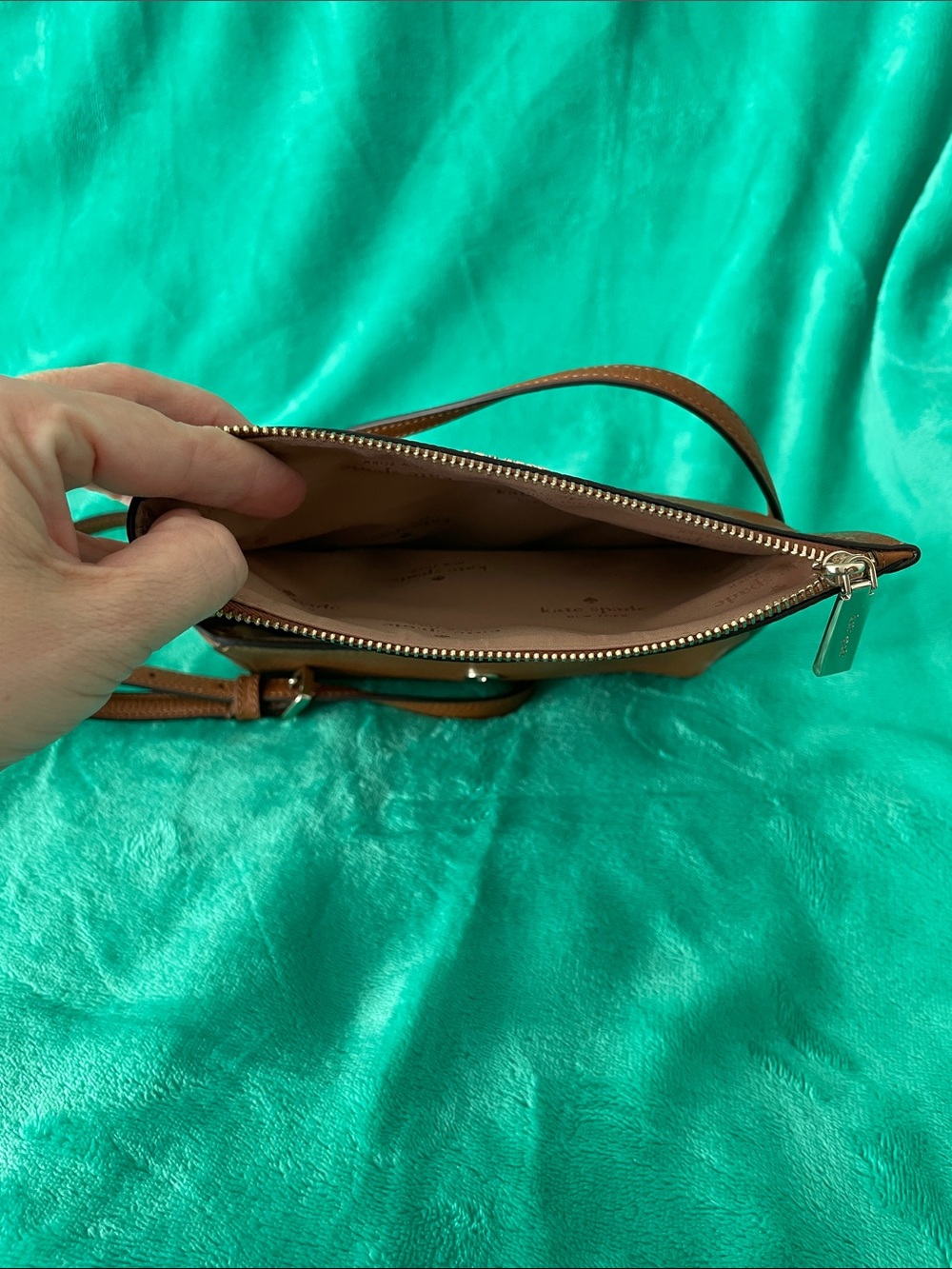 kate spade Brown Pebbled Leather Crossbody with Front Zip - Picture 4 of 4